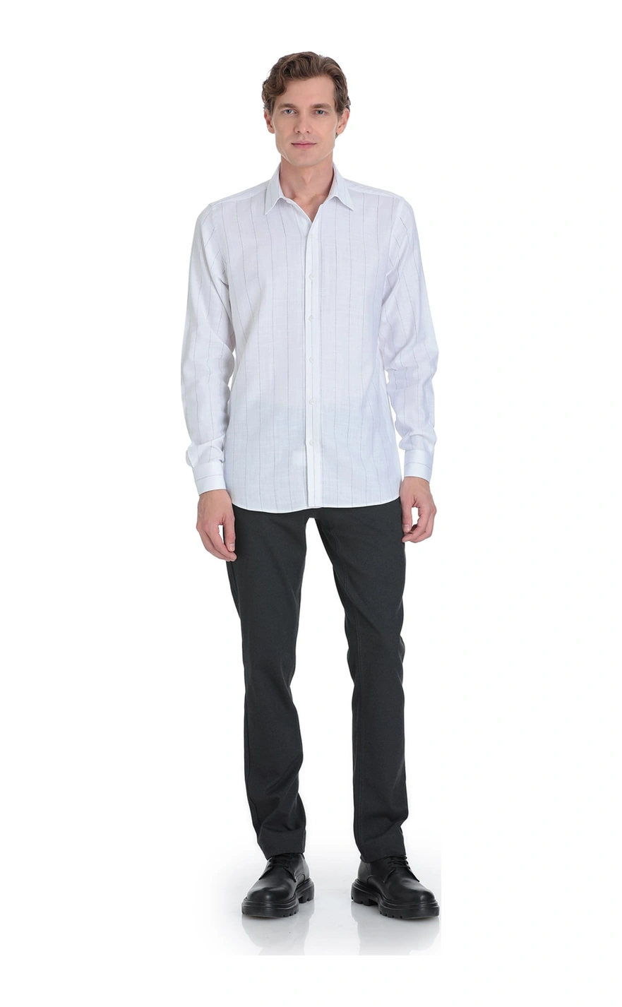 Hatemoğlu Siyah Comfort Fit Çizgili Slim Yaka 100% Pamuk Uzun Kollu Spor Gömlek 4111999