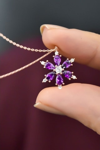 925 Ayar Gümüş Rose Kaplama Lotus Kamelya Çiçeği Kolye