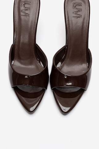 Luvishoes Tıera Kahverengi Rugan Kadın İnce Topuklu Terlik