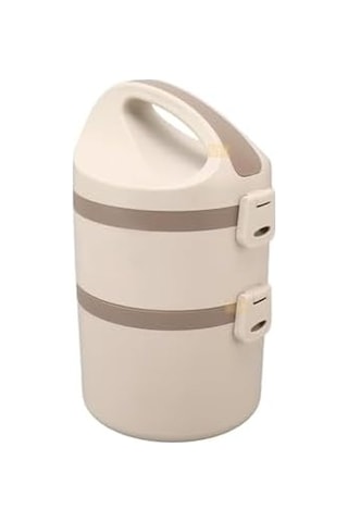 Bento 1800ml Lunchbox 2 Katlı 4-6 Saat Sıcak/soğuk Termos Özellikli Çelik Sefer Tası Yemek Kutusu Bej Bakır