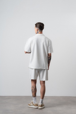 Erkek Respire Relined Yazılı Regular Fit T-shirt Şort Takım Ekru