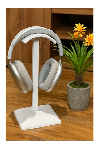 Dekoratif Gamer Kulaklık Standı - Kulaklık Tutucu - Mermer Beyazı - 24 Cm