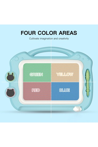 Hombey Çocuklar İçin Mıknatıslı Boyama Tahtası, 4 Renkli Alan, Silgi Ve Damgalar, Katlanabilir Ayaklı, Plastik Materyal, 1-3 Yaş Arası Mavi