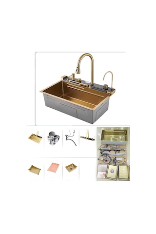 Premium Gold Akıllı Mutfak Evyesi- 75x46 Cm Çok Fonksiyonlu- Lüx Dijital Akıllı Eviye Seti
