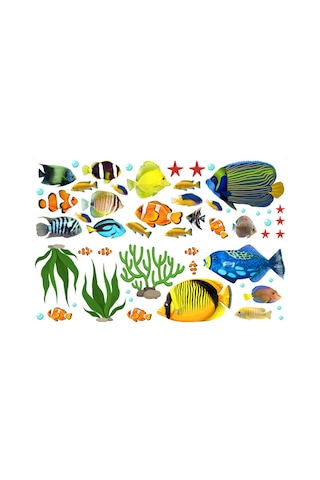 Gajeena Renkli Tropikal Balık Duvar Çıkartması - Çocuk Odası Ve Banyo Dekoru 2 Adet Çok Renkli