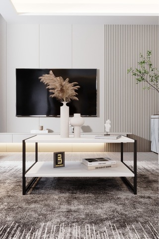 Modern & Şık Orta Sehpa Metal Çerçeve İle Dayanıklı Tasarım, Minimalist Ve Fonksiyonel, Salon ,ofis Beyaz