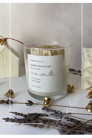Yılbaşı Kartanesi Model Kokulu Vegan Soya Cam Bardak Mum Beyaz