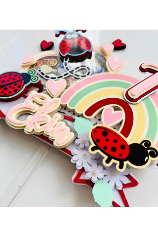 Uğur Böceği Temalı İsme Özel Kız Çocuk Doğum Günü Pasta Süsü