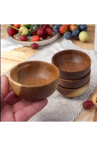 Deconox 4'lü Yuvarlak Akasya Çerezlik, Sunum Kasesi, Zeytinlik, Kahvaltı Sunumluk 8 Cm - 4 Cm Genel
