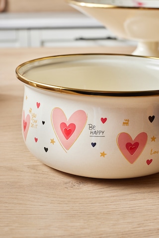 Karaca Kalp Detaylı Pink Love Emaye Sos Tava 16 Cm Pembe 1,6 Litre