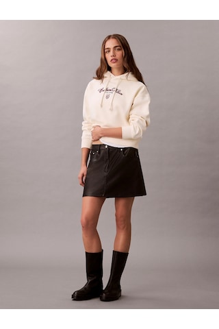 Calvin Klein Uzun Kollu Kısa Grafikli Kapüşonlu Kadın Beyaz Sweatshirt Lv047e208g-yat Beyaz