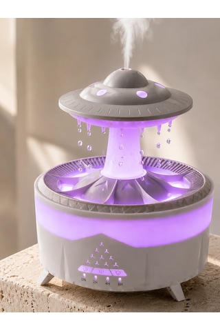 Mey İthalat 350 Ml Ufo Tasarımlı Ultrasonik Hava Nemlendirici Yağmur Efektli Gece Lambası