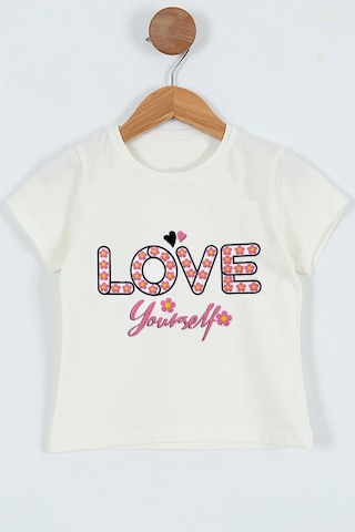 Hçm Kız Çocuk Tshirt Love Baskılı Bisiklet Yaka D28 Krem