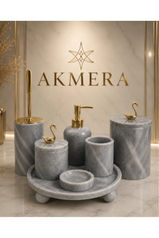 Lüks Gri Mermer Top Ayaklı 7 Parça Banyo Seti Altın - Gri Lüks Gri Mermer Top Ayaklı 7 Parça Banyo Seti Altın - Gri
