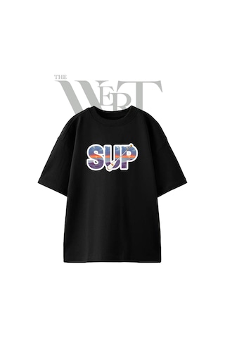 Sup Paddle Tasarım Baskılı Ünisex Siyah Oversize T-shirt