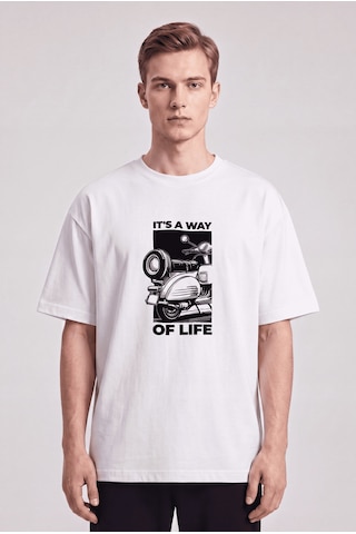 Black Nova Oversize Baskılı Unisex %100 Pamuk T-shirt Way Of Life Beyaz