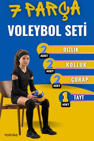 7 Parça Voleybol Seti- Voleybol Dizliği + Voleybol Taytı+ Voleybol Elliği+ Voleybol Çorap Siyah