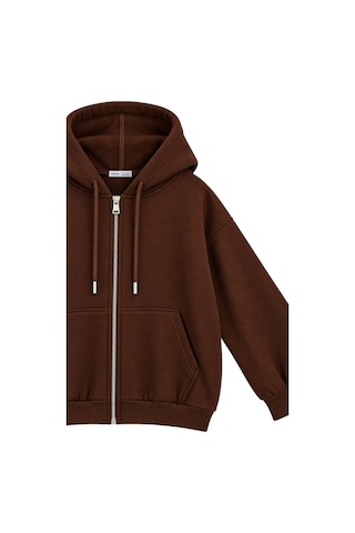 Vadon 1048 Kadın Fermuarlı Kapüşonlu Kanguru Cepli 3 İplik Pamuklu Sweatshirt Kahverengi