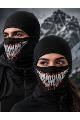 Biçomi Rüzgâr Geçirmez Kask İçi Nefes Alan Viskoz Tam Yüz Balaklava & Termal Boyunluk Unisex Siyah