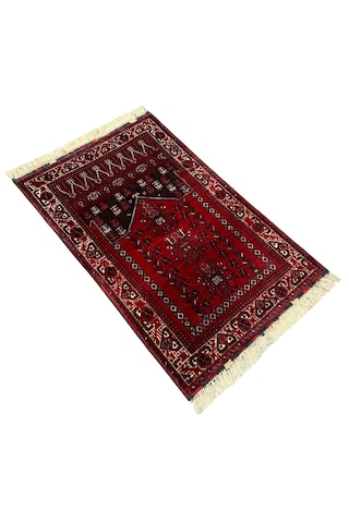 El Dokuma Sıfır Afgan Halısı Seccade 77x120 Kök Boya Kırmızı Yün Namazlık