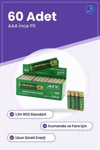 Aaa İnce Pil 1.5v R03 Alkalin 60 Adet Kumanda Fare Oyuncak El Fen