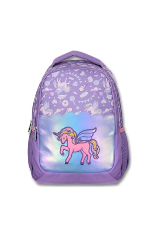 Ümit Çanta Nakışlı Unicorn Kız Çocuk Üç Gözlü Lila Renk Okul Çantası - 5027 Lila