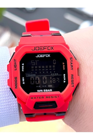 Joefox G-shock Kasa Kırmızı-Siyah Digital 5 ATM Spor Kol Saati J-gs01