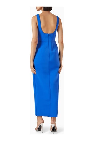Acler Tuthill Midi Elbise - Scuba Kumaş - Ön Yırtmaçlı - Çizgili Korse - 100% Polyester Mavi