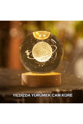 Muratech Ahşap Standlı Sarı Işıklı Dekoratif Küre Kız Figürü Tasarım Büyük