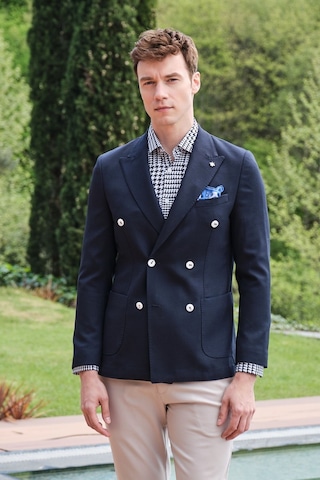 Morven Erkek Lacivert Senon Yünlü Kruvaze Slim Fit Ceket Lacivert