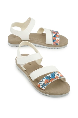 Gezer Kadın Yazlık Bilekten Ayarlanabilir Suni Deri Rahat Taban Sandalet Beyaz