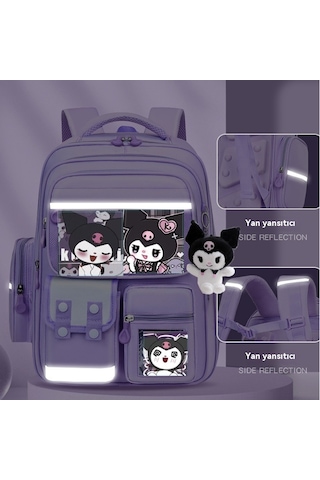 Kuromi İlköğretim Okul Çantası Büyük Kapasiteli Su Geçirmez-mor