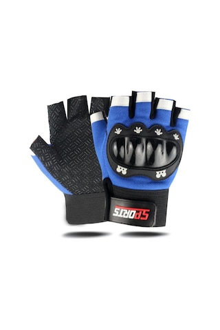 Çocuklar İçin Koruma Destekli Mavi Renkli Unisex Yarım Parmak Scooter Bisiklet Eldiveni