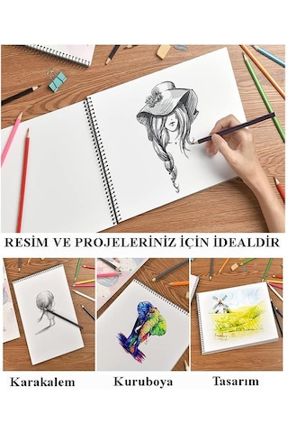 Resim Defteri 15 Yaprak 35x50 Cm 2 Adet Spiralli Büyük Boy Resim Defteri Karton Kapak 110 Gr Öğrenci Okul