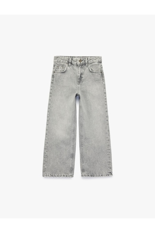Koton Pamuklu Cepli Geniş Paça Denim Pantolon Gri 6skg40035ad Gri