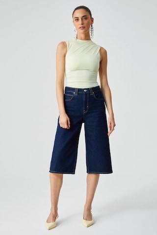 Ethıquet Canısa Kadın Slim Fit Sıfır Kol Yuvarlak Yaka Düz Renk Sarı Bluz