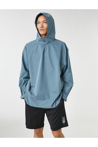 Koton Spor Oversize Yağmurluk Kapşonlu Uzun Kollu Su Geçirmez Mavi-gri 3wam20004nw Mavi - Gri
