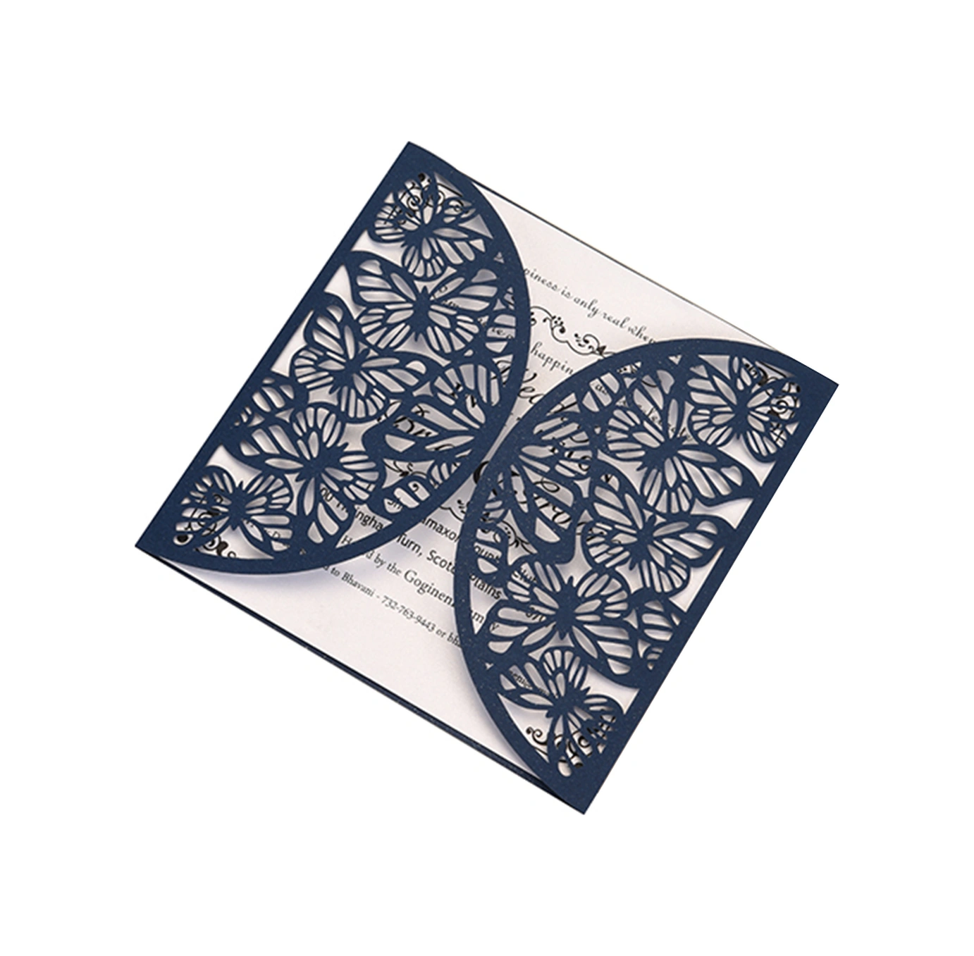 Dianziye 10'lu Deniz Mavisi Davetiye Seti - Zırhlı Kapak + İç Kart, Gelinlik-düğün-doğum Günü, Nakışlı Desenli, İnci Kağıt, Özel Etkili Davetler