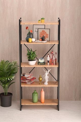 5 Raflı Metal Kitaplık Ceviz 180 Cm Çok Renkli