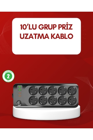 Northcity Usb Type-c Destekli 10 Lu Grup Priz Termal Korumalı 2m Kablo 2500w 2 M