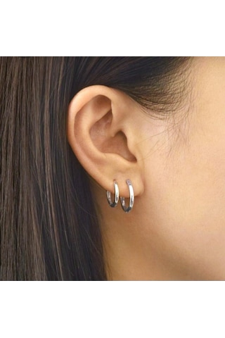 14 Mm Cerrahi Çelik Halka Küpe Gümüş Renkli Gri