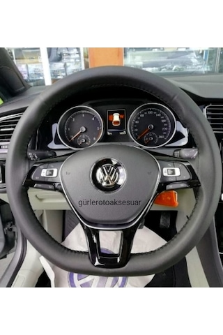 Volkswagen Caddy Uyumlu 2010-2018 Uyumlu Dikmeli Direksiyon Kılıfı Siyah Düz Deri