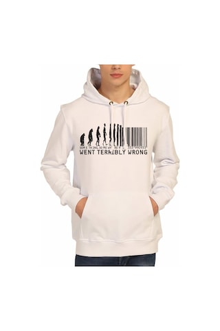 Bant Giyim - Barcode Beyaz Kapşonlu Erkek Sweatshirt Hoodie