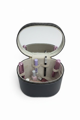Makyaj Düzenleyici Aynalı Makyaj Çantası Siyah Bölmeli Taşınabilir Kozmetik Organizer 19x15x16 Cm