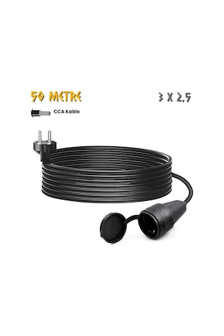 Sgs Kauçuk Uzatma Kablosu Cca 3x2.5 - Tekli Dişi Priz - 50 Mt. 50 m