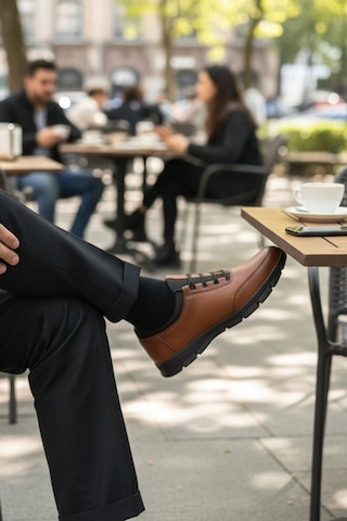 Enoch Hakiki Deri Taba Bağcıklı Erkek Sneaker Ayakkabı Ortopedik Taban Taba
