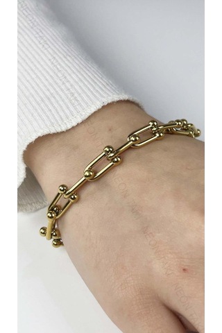 Paslanmaz Çelik Zincir Bileklik 128, Altın Renk Altın