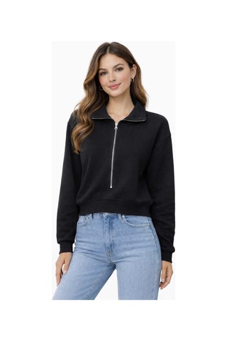 Bebuy Sweatshirt Yarım Fermuarlı Siyah