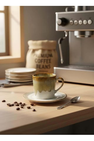 El Yapımı Porselen Neskafe & Çay Fincanı Takımı 6 Kişilik Özel Tasarım Beyaz