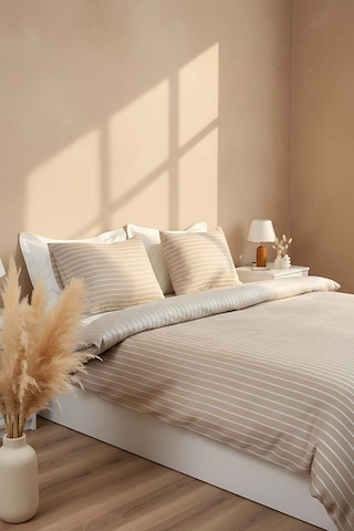Bamboo Saten Vizon Çift Kişilik Nevresim Takımı 6 Parça Çeyiz Seti Vizon